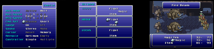 FF6 SNES - Paramètres type de fenêtre de combat