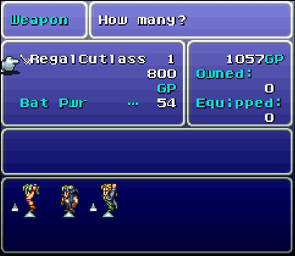 FF6 SNES - Menu achat arme